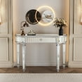 thumbnail image 1 of Dining Tables 47" Half-Moon Mirrored Console Table with Fluted Glass & Crystal Knob Drawer - Silver Entryway Vanity Desk for Bedroom/Dressing Room(Grey+Sliver),Coffee Tables, 1 of 14