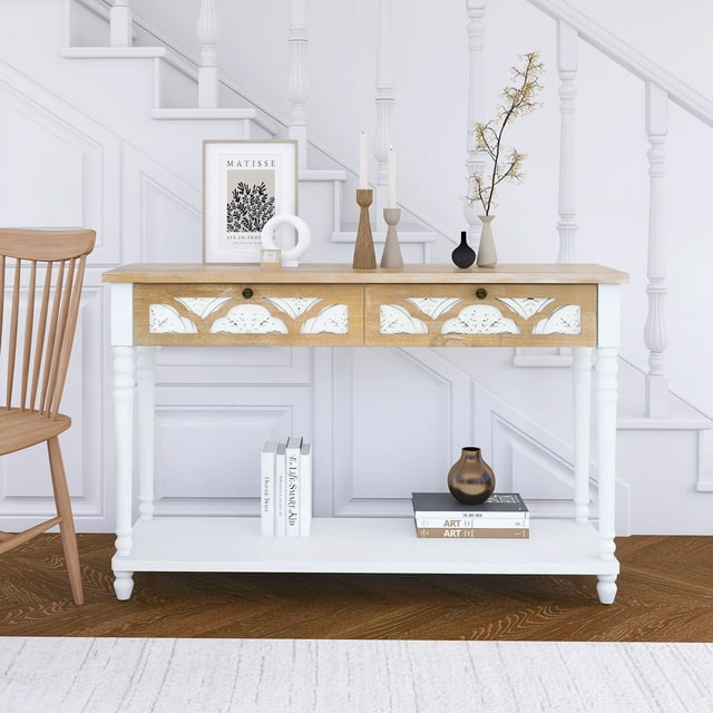 Dining Tables 48 inch Long Console Table with 2 Drawers and 1 Bottom Shelf for Entryway Hallway Easy Assembly - Traditional Craftsmanship and Functionality Combined,Coffee Tables