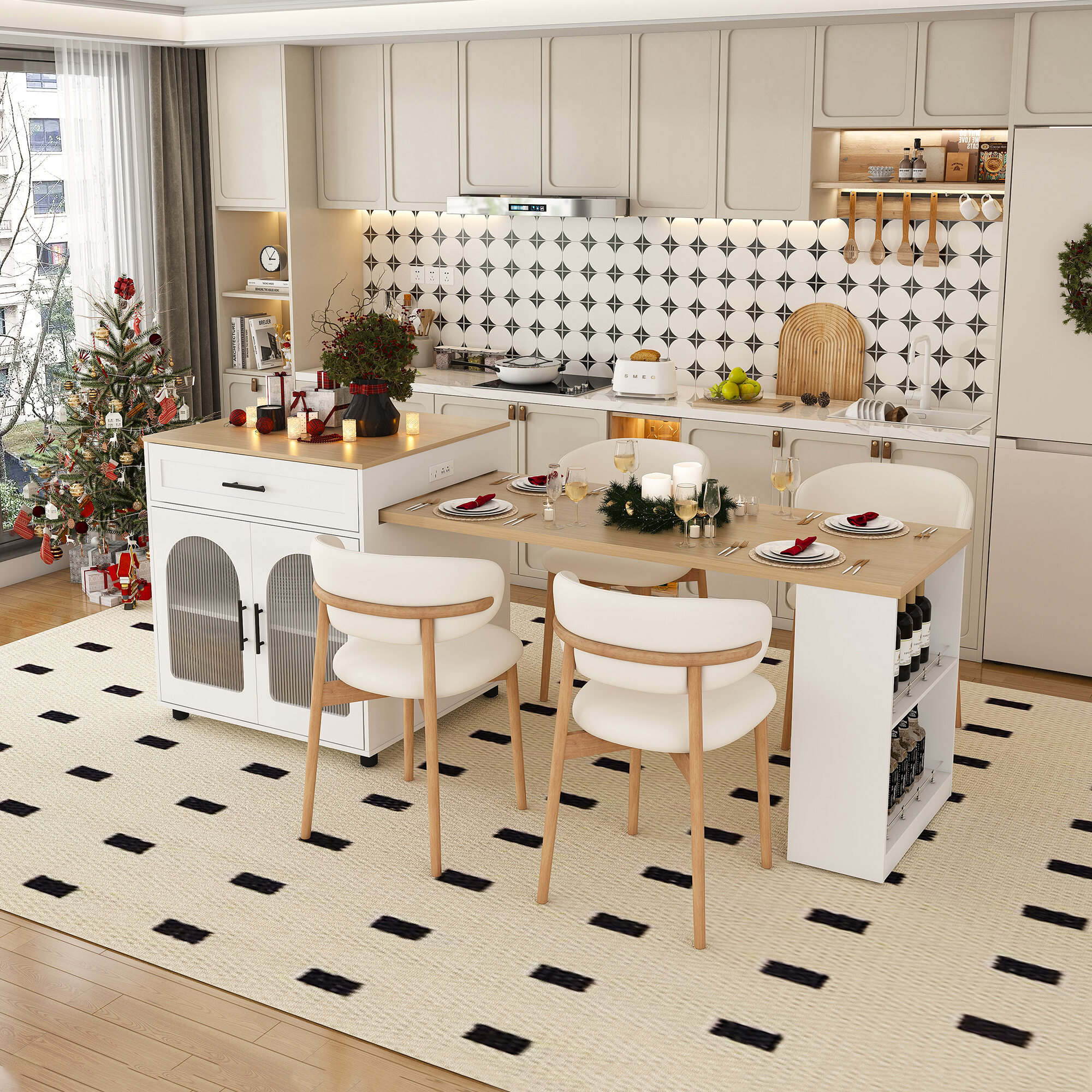 Dining Tables 80-inch Expandable Kitchen Island with Dining Table ...