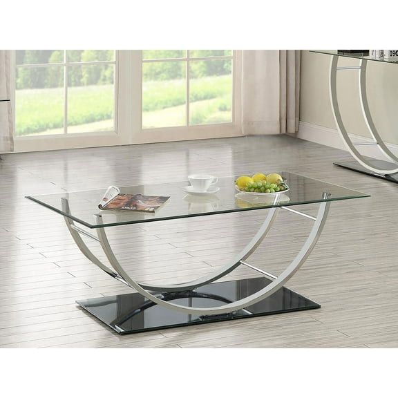 Dining Tables Amelia Chrome Rectangular U-Shaped Glass Top Coffee Table,Coffee Tables