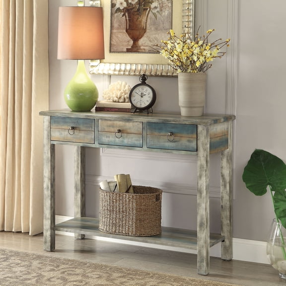 Dining Tables, Antique Grey and Teal 3-drawer Console Table, Coffee Tables, End Tables,