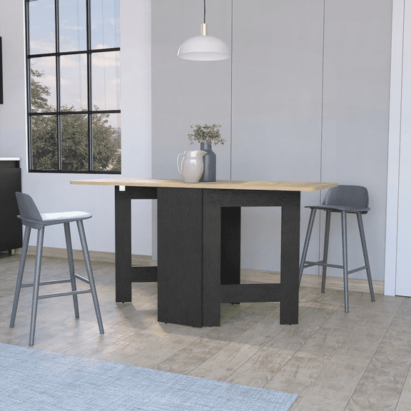 Cole Black and Macadamia Folding Dining Table for Small Spaces | 3-Form Transformable | Stable and Durable