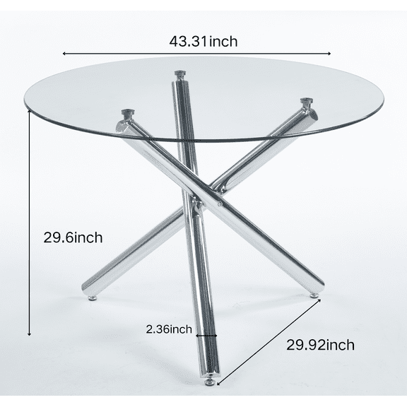 Dining Tables Chrome Dining Table with metal leg and glass,Modern Space Saving Kitchen Table for Living Room,110X110X75CM,Coffee Tables