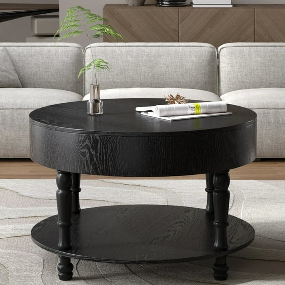 Dining Tables Coffee Table with Dual Storage for Living Room, 31.5" Modern Round Coffee Table with Storage and Hidden Compartment, Adjustable Leveling Feet, Easy Assembly (Black),Coffee Tables