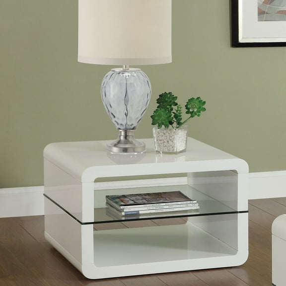 Dining Tables Emerson White High Gloss 1-Shelf Rectangular Side End Table,Coffee Tables