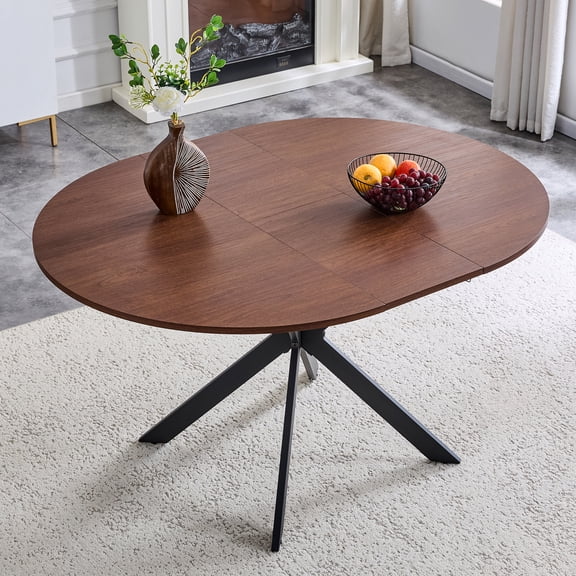 Dining Tables Extendable Round Dining Table (43" to 54") - Space-Saving Dining Table with Sturdy Metal Legs,for Small Apartment/Living Room, 4-6 Seater Multi-Functional Kitchen Room Dinner Table,Mod
