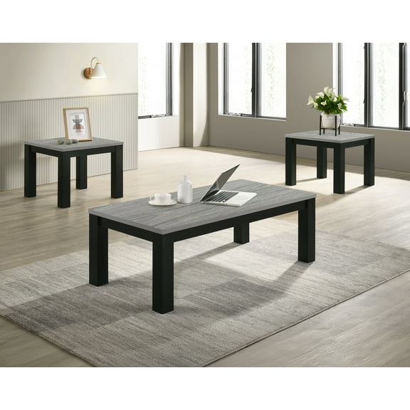 Dining Tables Gray Black 3-Piece Living Room Table Set Table Top Cocktail Table and Two Matching End Tables Wooden Furniture,Coffee Tables