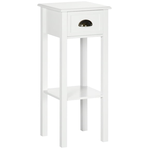 Dining Tables HOMCOM 2-Tier Side Table with Drawer, Narrow End Table with Bottom Shelf, for Living Room or Bedroom, White,Coffee Tables