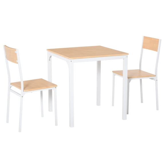 Dining Tables HOMCOM 3-Piece Wooden Square Dining Table Set with 1 Table and 2 Chairs and Sturdy Metal Frame for Small Space, White,Wooden Dining Tables