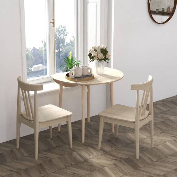 Dining Tables HOMCOM 35" Small Kitchen Table, Collapsible Drop Leaf Table for Small Spaces, Round Folding Dining Table with Solid Wood Legs for Kitchen, Dining Room, Oak Color,Wooden Dining Tables