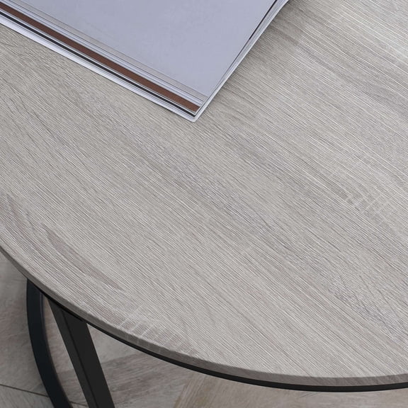 Dining Tables HOMCOM Round Nesting Tables Set of 2, Stacking Coffee Table Set with Metal Frame for Living Room, Grey,Wooden Dining Tables