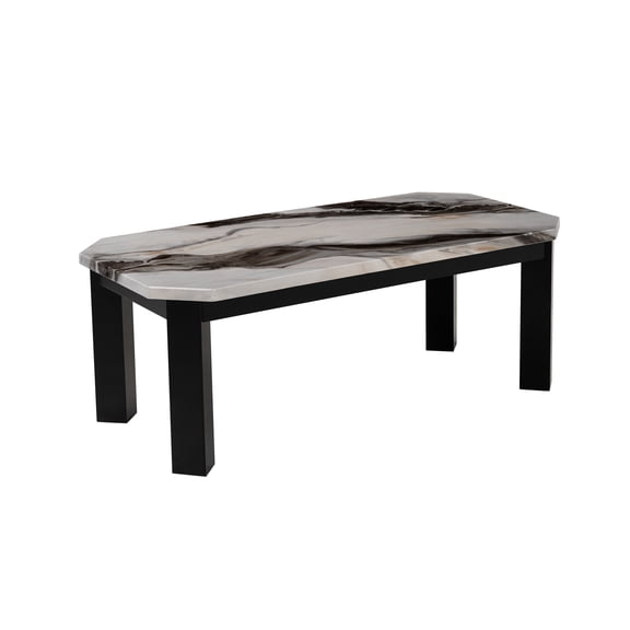 48" Black & Ivory Panda Marble Coffee Table, Modern Mdf Accent Table with Wooden Legs Five