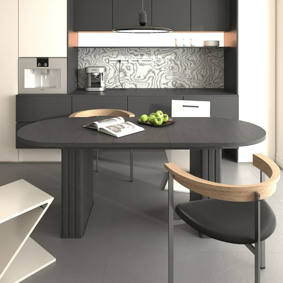 Dining Tables Kitchen extendable dining table for 4-8 people, oval kitchen table with wooden strip base for family living room (black),Modern Dining Tables