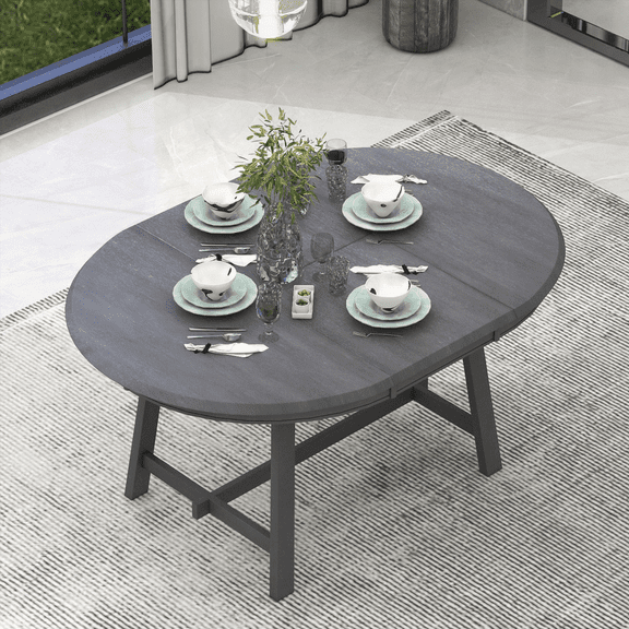 TREXM Wood Dining Table - Round, Extendable for Small Spaces (Gray) | Walmart US Store