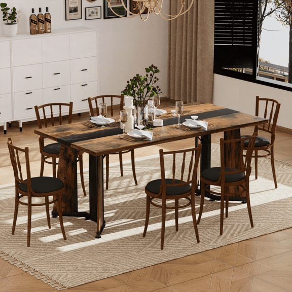 70.9" Rectangular Large Dining Table for 8 People, Waterproof & Stable, Adjustable Legs, Rustic Brown, Fits Kitchen/Living Room/Office
