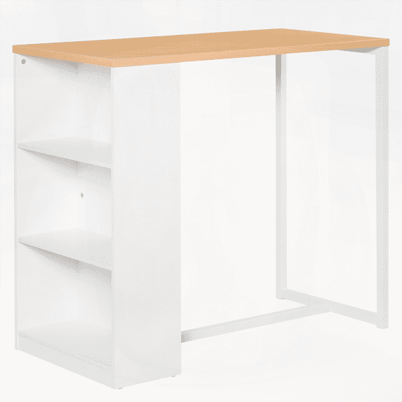 HOMCOM Modern Bar Table with 3 Storage Shelves for Kitchen, Dining, Living Room - White, Fit for US Homes