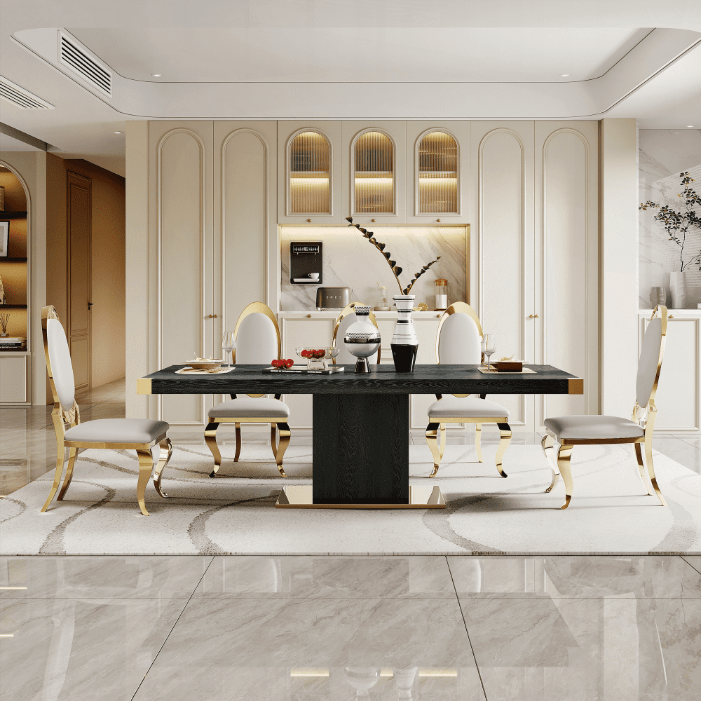 MDF Top Dining Table with Gold Finish Corner & Stainless Steel Base in ...