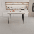 thumbnail image 1 of 47"-63" Expandable MDF Square White Marble Pattern Dining Table with Tapered Black Metal Legs for US Homes, 1 of 13