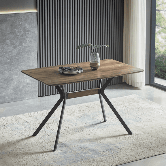 Modern Minimalist Dining Table with MDF Top & Black Metal Legs for Dining Room, Kitchen & Office