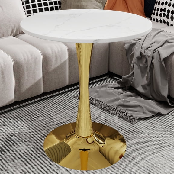 Dining Tables Marble-Top Round Side Table with Tapered Pedestal Base, Ideal for Living Room, Modern Minimalist Design,Modern Dining Tables