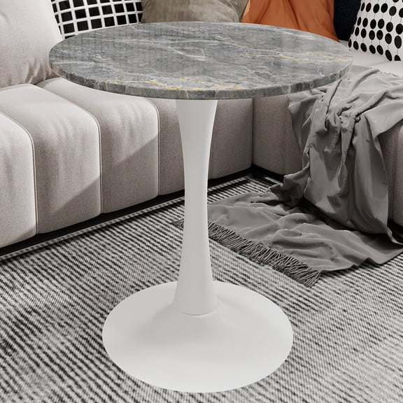 Dining Tables Marble-Top Round Side Table with Tapered Pedestal Base, Ideal for Living Room, Modern Minimalist Design,Modern Dining Tables
