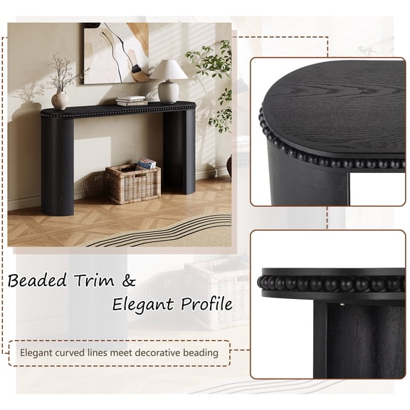 Dining Tables Mirod Vintage Console Table with Beaded Trim and Reversible Curved Legs, Natural Wood Veneer Finish – Entryway Accent Table for Hallway, Living Room, or Behind Sofa,Coffee Tables