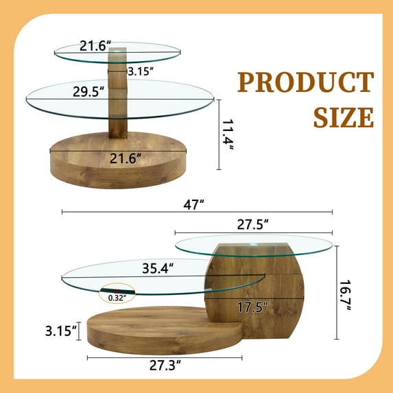 Dining Tables Modern Natural Wood Grain Double Layer Coffee Table - Versatile Design, Multiple Colors Available.Density Board Sticker,Reinforced Glass,Oval countertop.,Coffee Tables