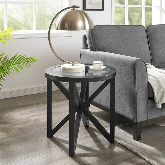 Dining Tables Modern simple glass coffee table, tempered glass coffee table solid wood base round transparent glass top modern living room terrace study coffee table,Coffee Tables