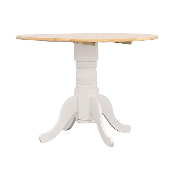 Dining Tables Natural Brown and White Round Dining Table with Drop Leaf,Modern Dining Tables