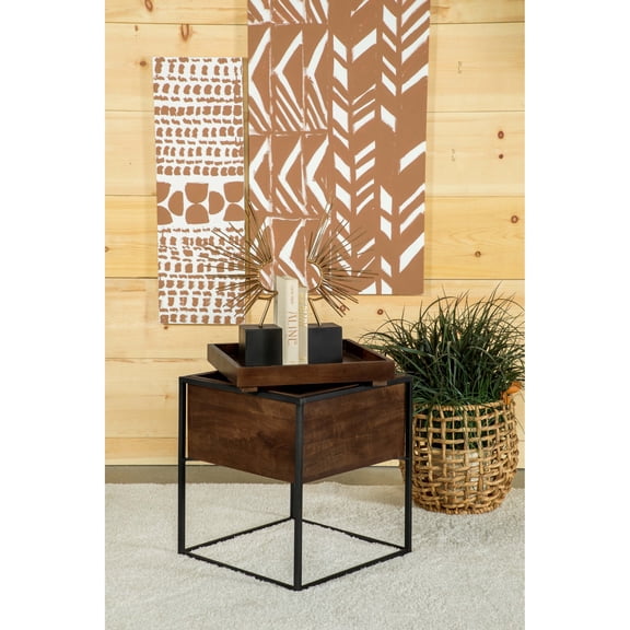 Dining Tables Ondrej Dark Brown Square Accent Side Table Removable Tray,Coffee Tables