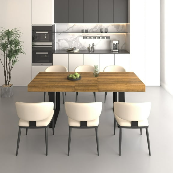 Dining Tables Rectangle extendable dining table for 6-10 people aged effect wood and black 160-200 cm,Modern Dining Tables