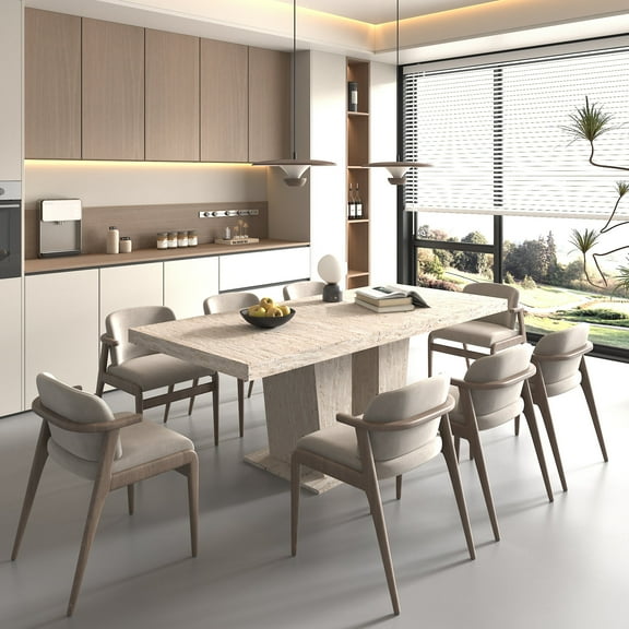 Dining Tables Rectangular extendable dining table, suitable for 6-10 people, with veined travertine pattern, dimensions 160-200 cm, simple and elegant.,Modern Dining Tables