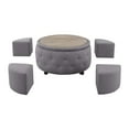 thumbnail image 1 of Dining Tables Round Rolling Storage Ottoman with Reversible Tray Top and 4 Side Ottomans, Dark Grey,Coffee Tables, 1 of 5