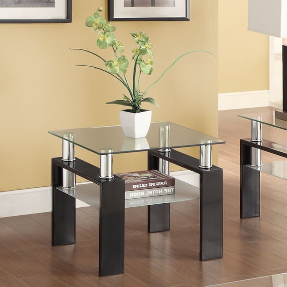 Dining Tables Samantha Black 1-Shelf Square Glass Top End Table,Coffee Tables