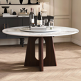 thumbnail image 1 of Modern Marble Dining Table, 59" Sintered Stone Round with Solid Wood Walnut Base, 6-8 Person Sturdy Cross Design (Only Table) - Walmart US, 1 of 9