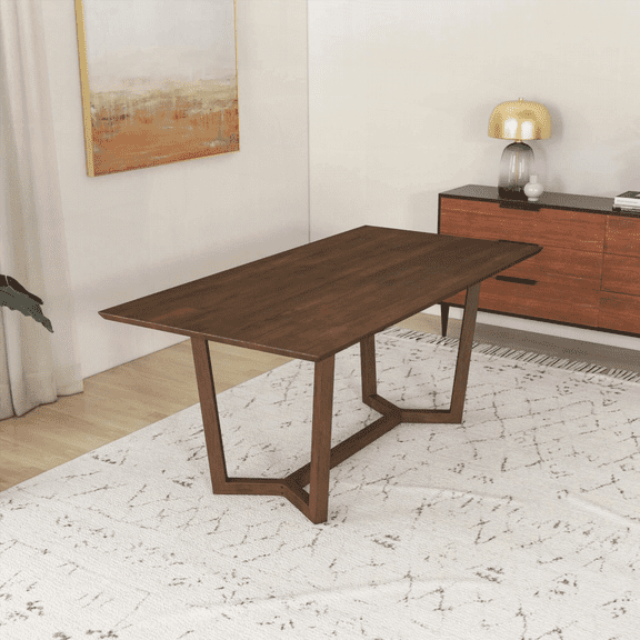 Marina Solid Wood Dining Table in Brown - Perfect for 4-6 Adults, Easy to Maintain and Assemble