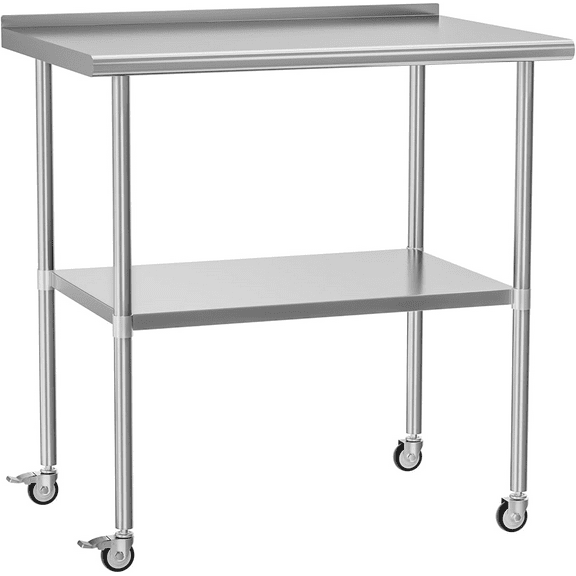 Dining Tables Stainless Steel Table 30 x 36 Inches Metal Prep Table with Adjustable Undershelf Wheels Stainless Table for Commercial Kitchen, Outdoor, Restaurant, Hotel & Garage,Coffee Tables