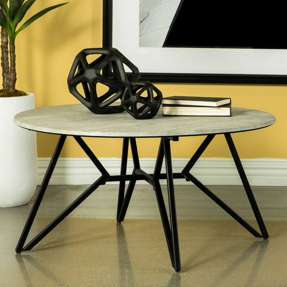Dining Tables Travis Cement and Gunmetal Round Top Coffee Table,Coffee Tables