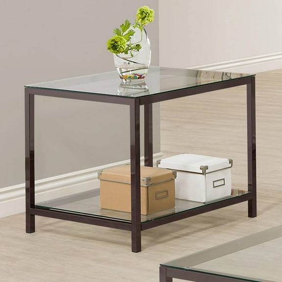 Dining Tables Weston Black Nickel 1-Shelf Glass Top Side End Table,Coffee Tables