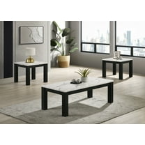 Dining Tables White Black 3-Piece Living Room Table Set Faux Marble Table Top Cocktail Table and Two Matching End Tables Wooden Furniture,Coffee Tables