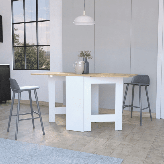 Cole White and Macadamia Folding Dining Table for Small Spaces | 3-Form Transformable | Stable and Durable