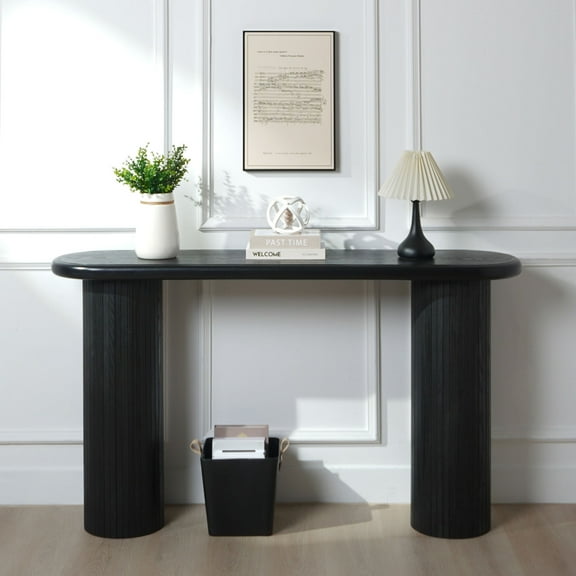 Dining Tables Wood Console Table, Modern Black Console Table, 56" W fluted entryway table,Black Entry Table Narrow Console Table Modern Hallway Table Modern Sofa Table for Living Room,Coffee Tables