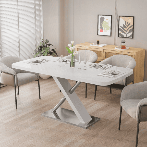 Dining Tables for 4-6 People, Modern White Glossy with Easy Assembly and Space-Saving Design