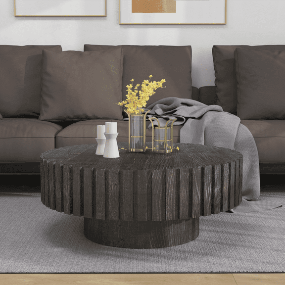 Modern Minimalist Circular Black Coffee Table (31.4-inch Natural Wood) for Multi-Scene Assembly in Living/Dining/Study Rooms