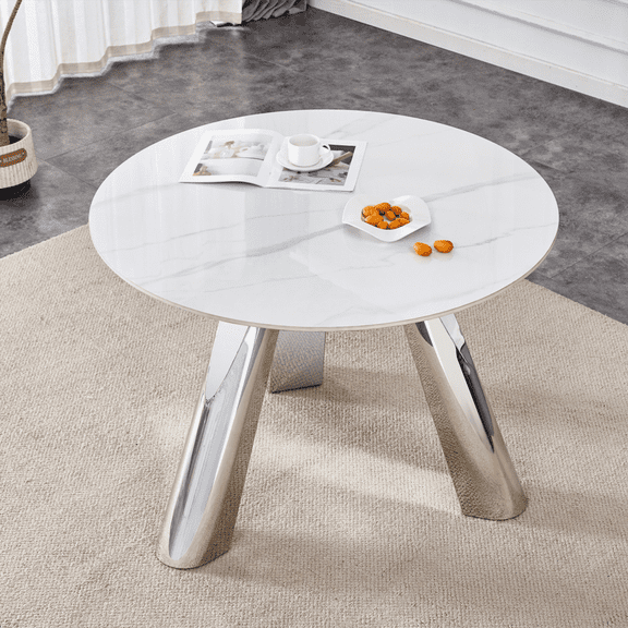 42" Sintered Stone Dining Table with 6" Steel Legs, 350lb Capacity, Heat/Stain Resistant - Modern Minimalist Design-W1512S00110