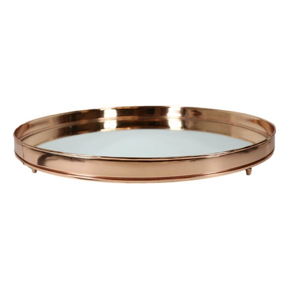 Dining Tabletop Round Metal Serving Platter Mirror Tray Serveware Glam Chic 18"D