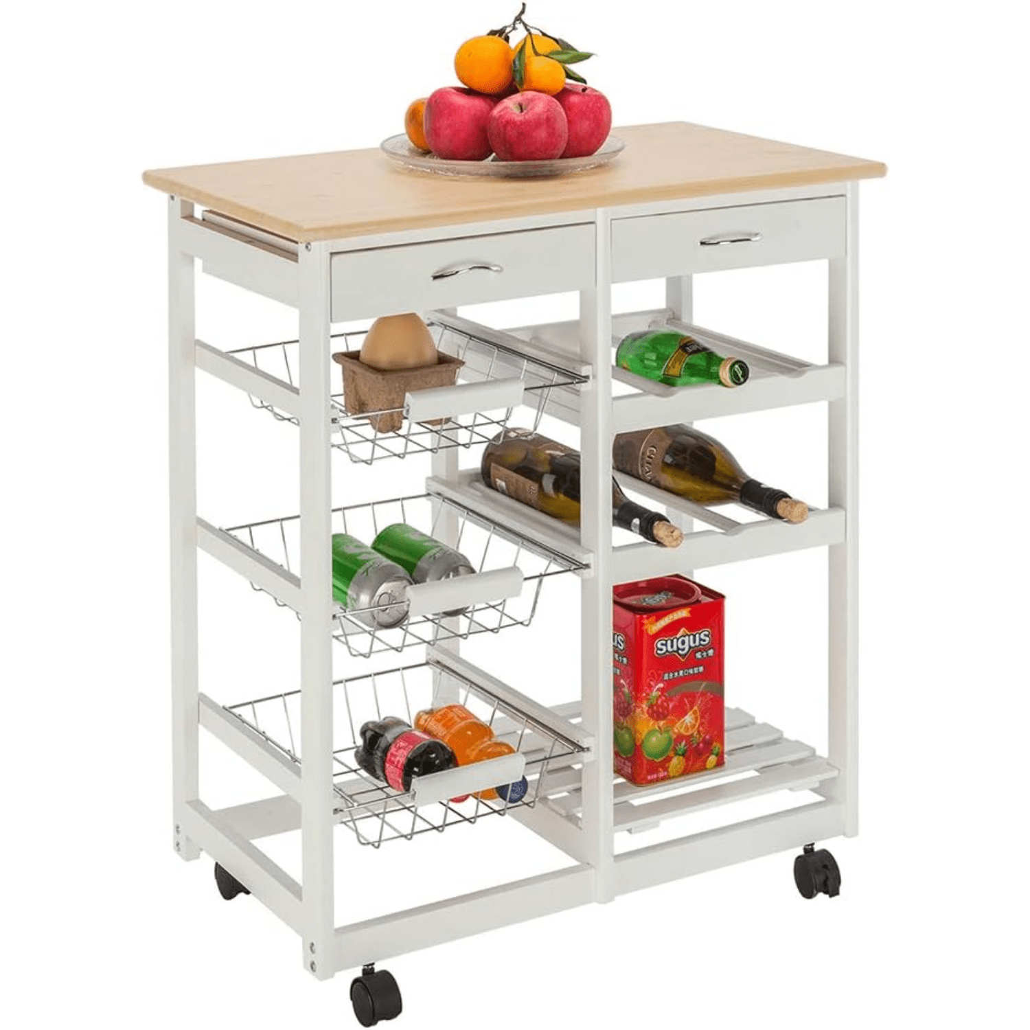 Dining Trolley Kitchen Storage Cart on Wheels Rolling Wood Utility Cart