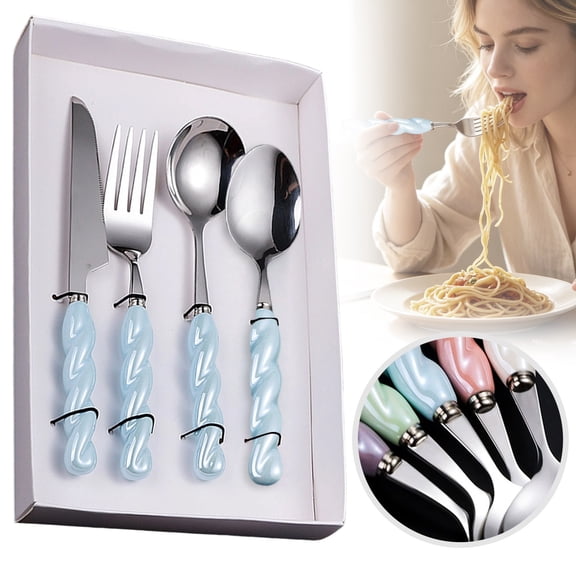 Dining Utensil Kit, Glossy Grip Flatware Set, Polished Metal Tableware with Pearlescent Handles, Boxed for Steak Dessert Home Party