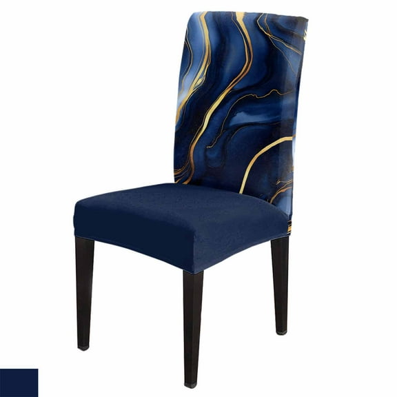 Dining Chair Covers Set of 4 Marble Texture Modern Blue Golden Fluid Art Stretch Parsons Chair Slipcovers Removable Washable Chair Cover Protector for Kitchen Dining Room Hotel