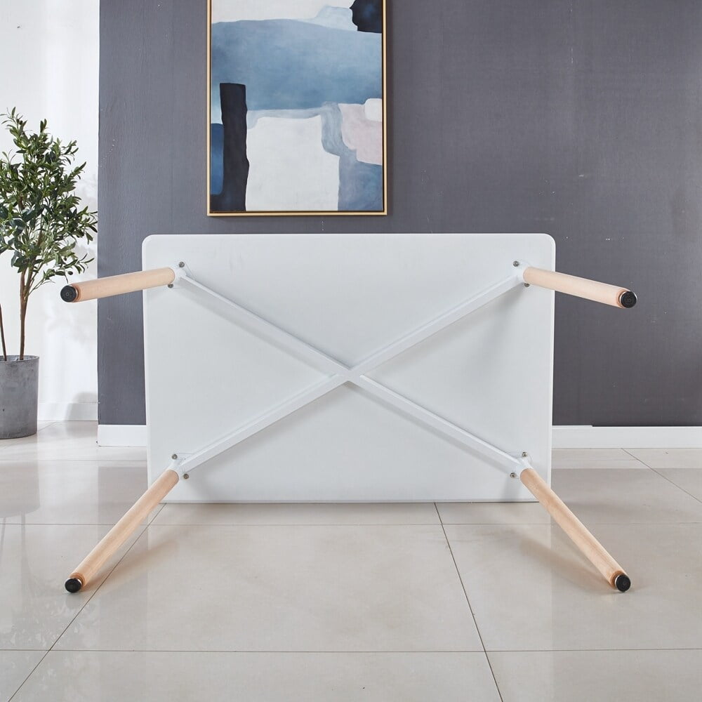 White MDF Top Square Dining Table with Wood Legs